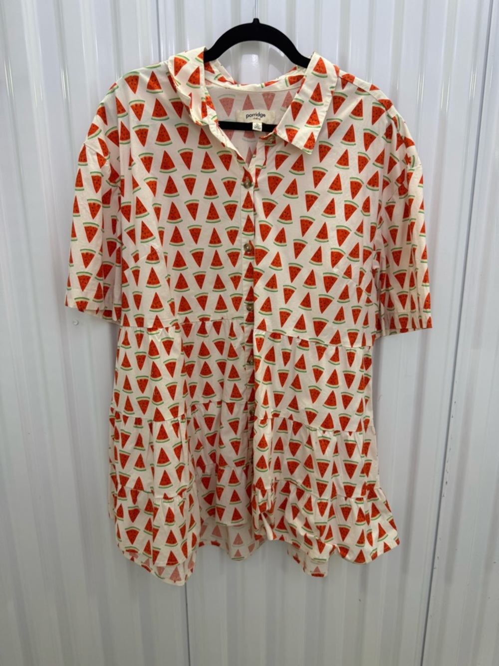 Watermelon Print Button-Up Tunic